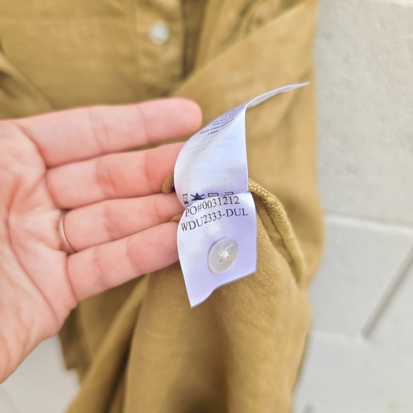 Faherty | Linen Laguna Sleeveless Midi Shirt Dress in Dull Gold Size Large - Picture 9 of 9